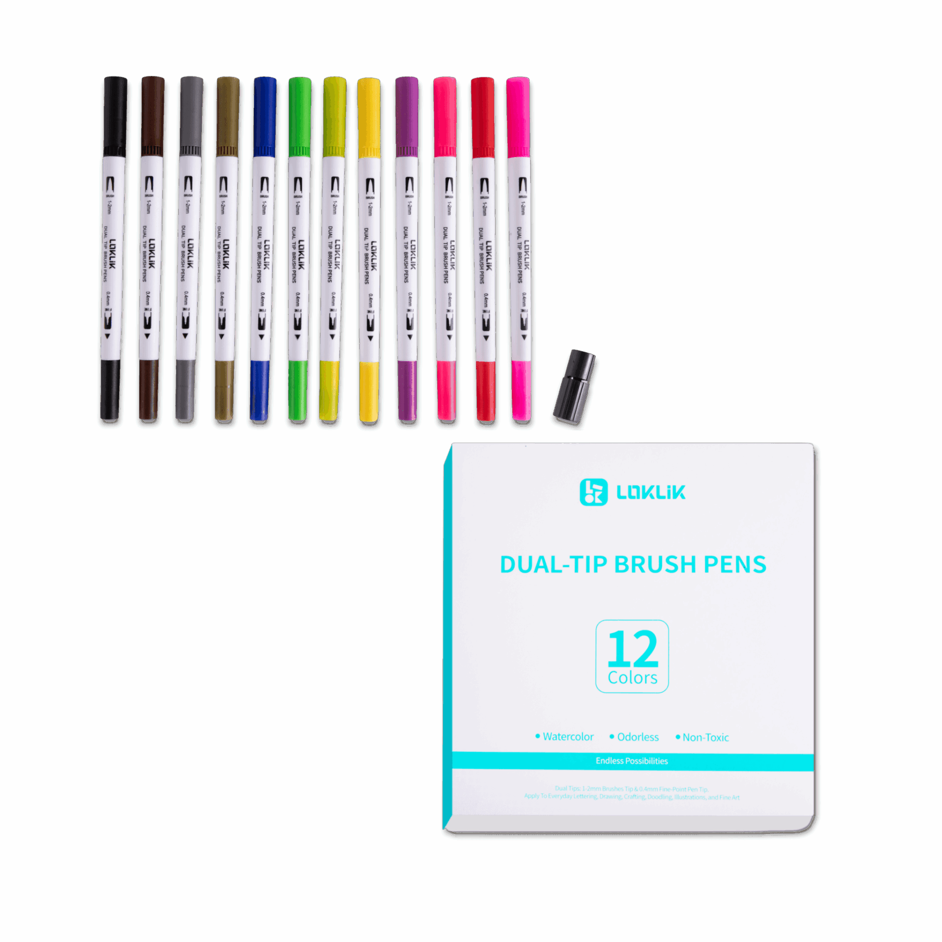 LOKLiK Dual Tip Brush Pens - 12 Colors - Afbeelding 2