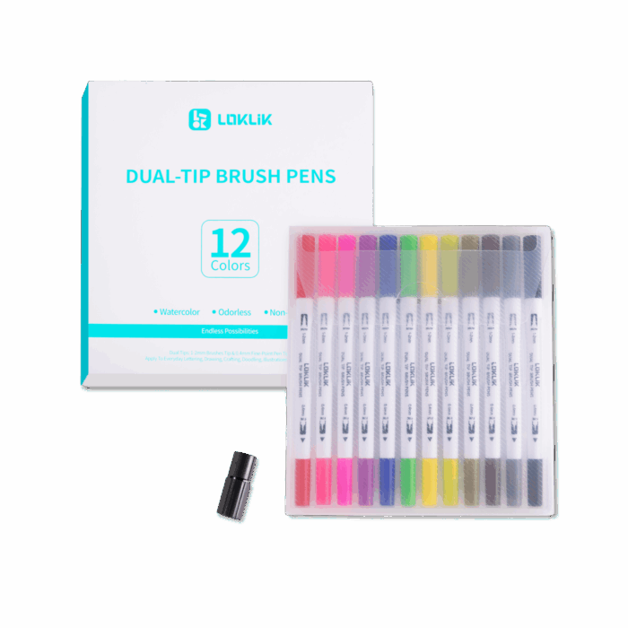 LOKLiK Dual Tip Brush Pens - 12 Colors - Afbeelding 4