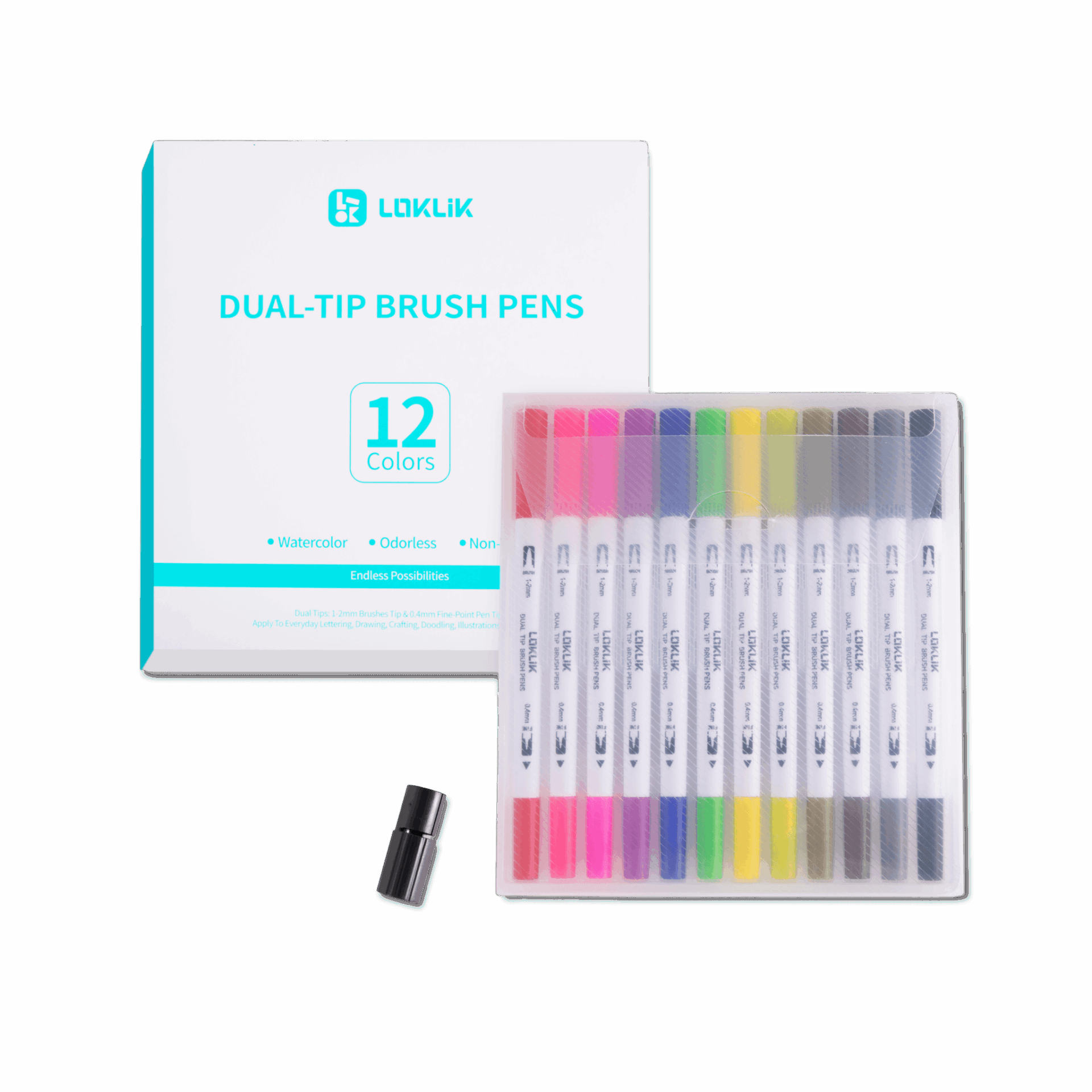 LOKLiK Dual Tip Brush Pens - 12 Colors - Afbeelding 4