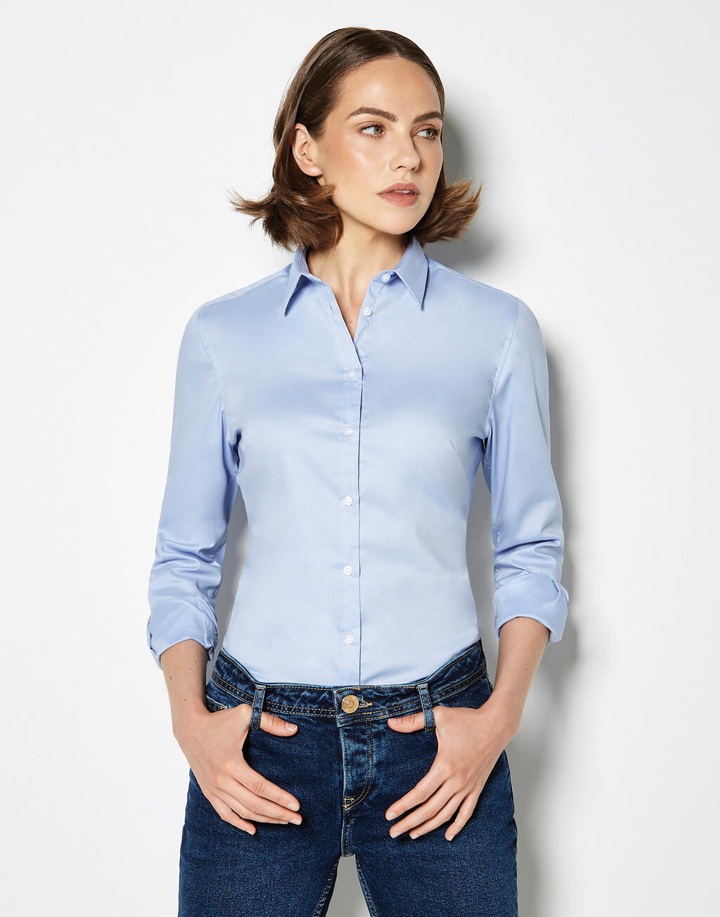 Kustom Kit Women's Tailored Fit Stretch Oxford Shirt LS - Afbeelding 2