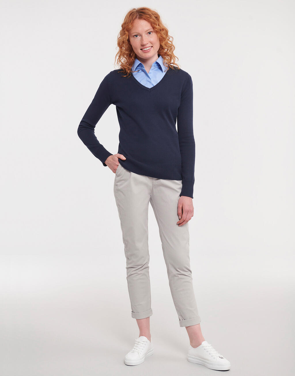 Russell Collection Ladies’ V-Neck Knitted Pullover - Afbeelding 3