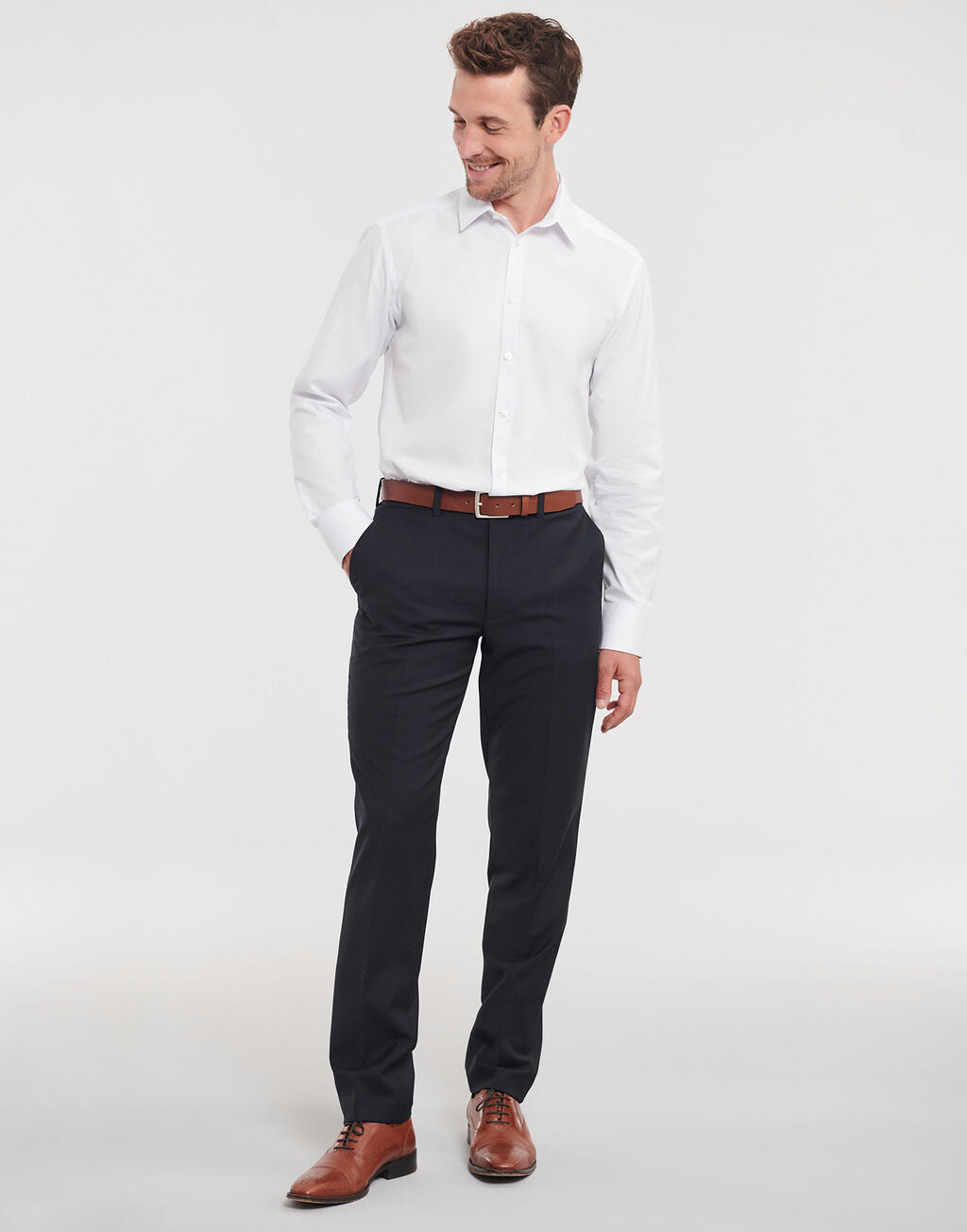 Russell Collection Men's LS Herringbone Shirt - Afbeelding 3