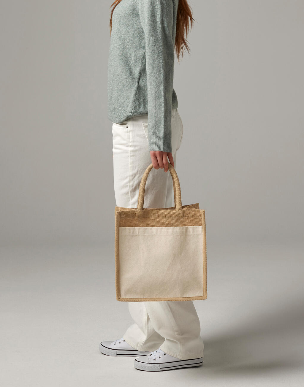 Westford Mill Cotton Pocket Natural Starched Jute Midi Tote - Afbeelding 2
