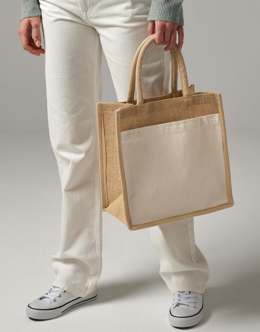 Westford Mill Cotton Pocket Natural Starched Jute Midi Tote