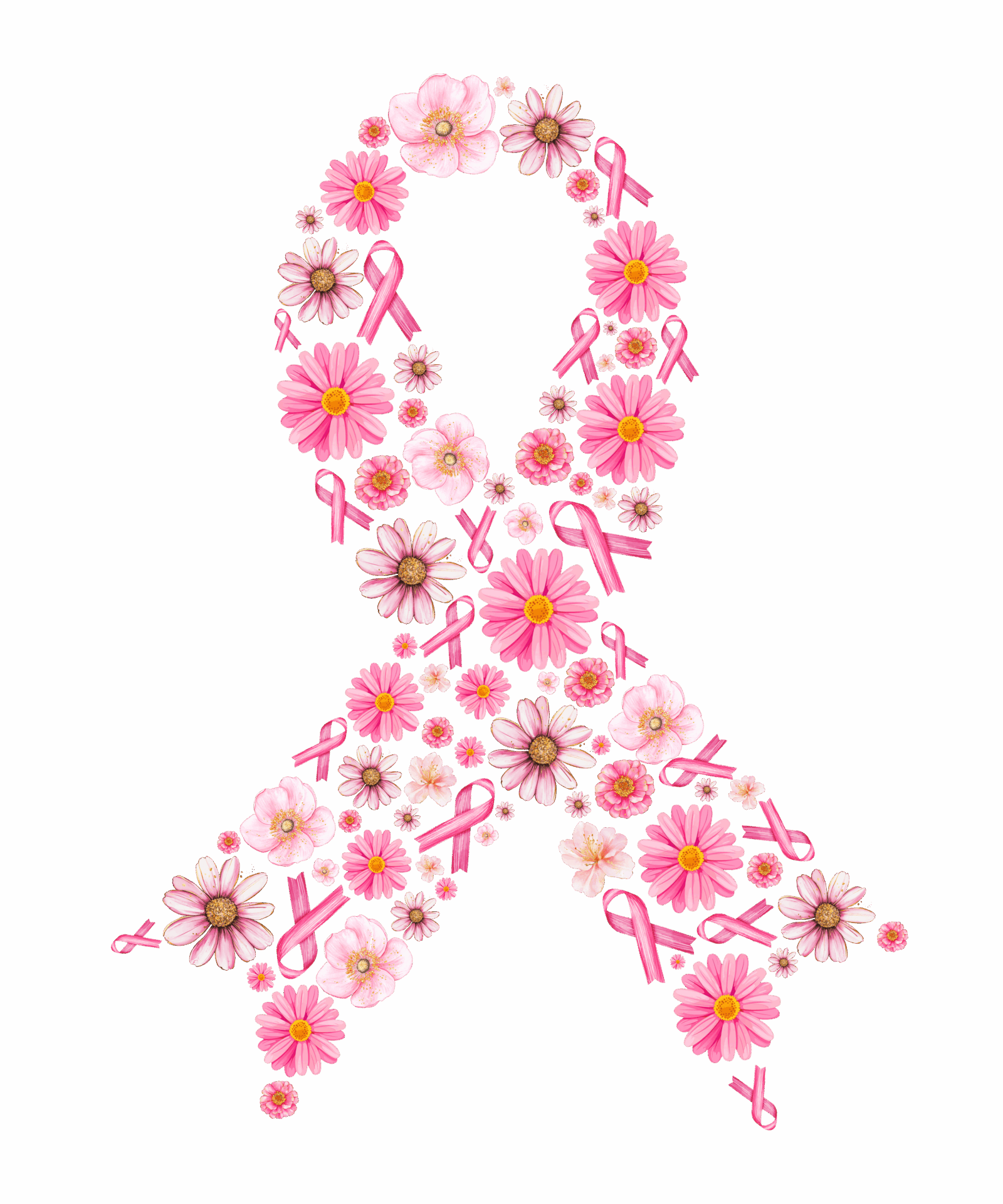 DTF Design kant en klaar –Pink Floral Breast Cancer Ribbon A0005