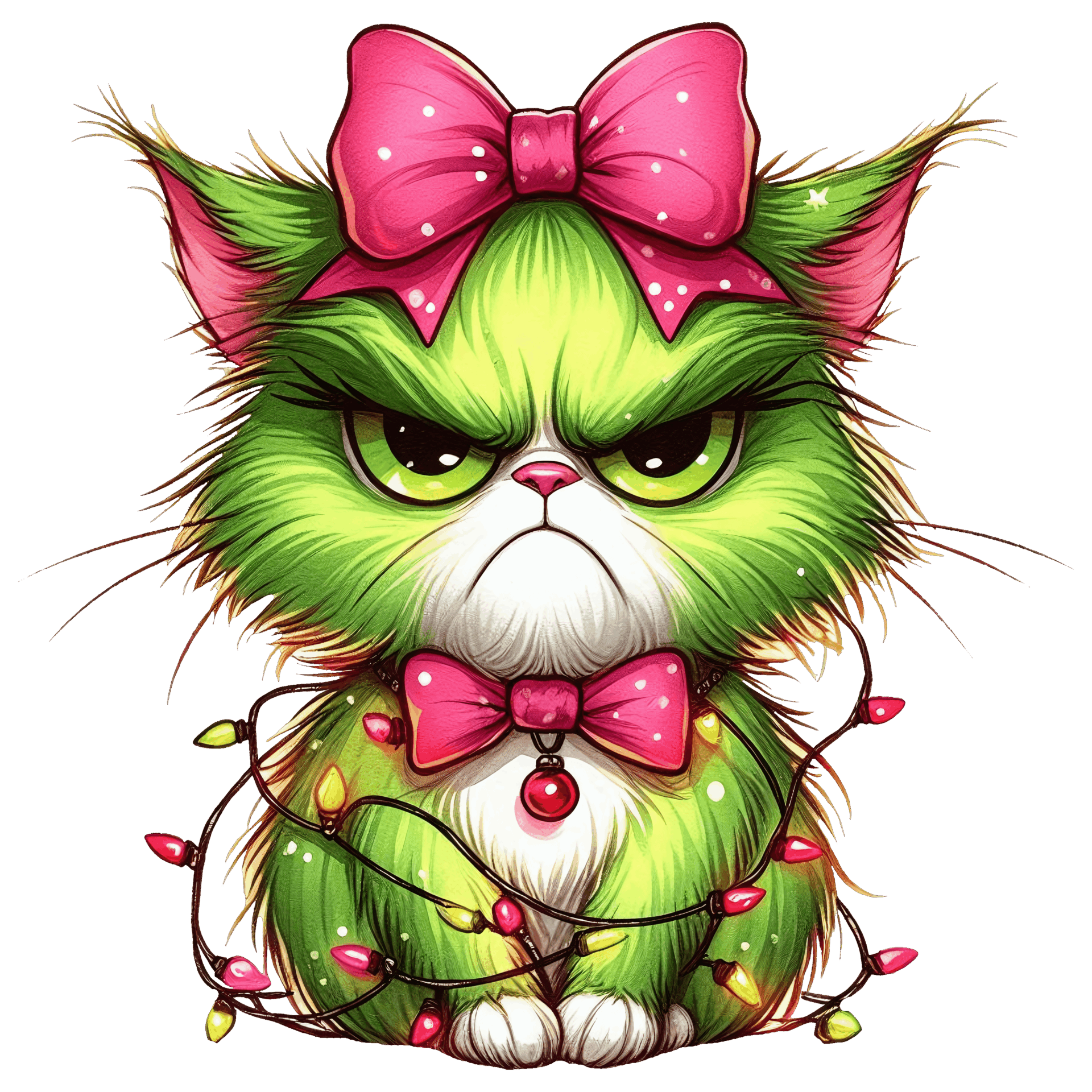 DTF Design kant en klaar – Green Angry Christmas Cat CH0010